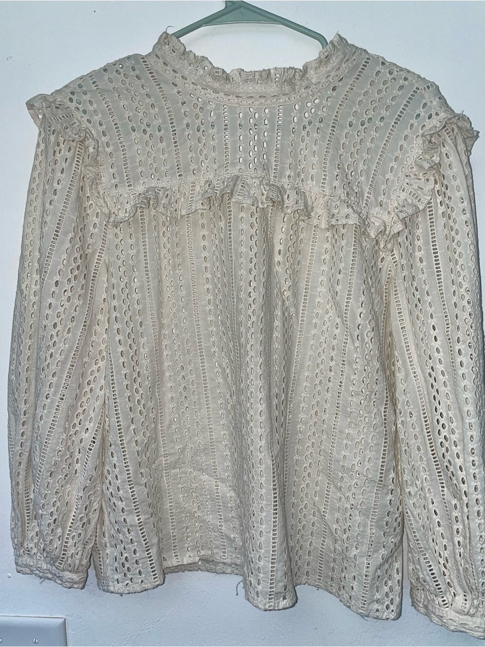 Madewell Women’s Small Ivory Eyelet Ruffle Long Sleeve Blouse Boho